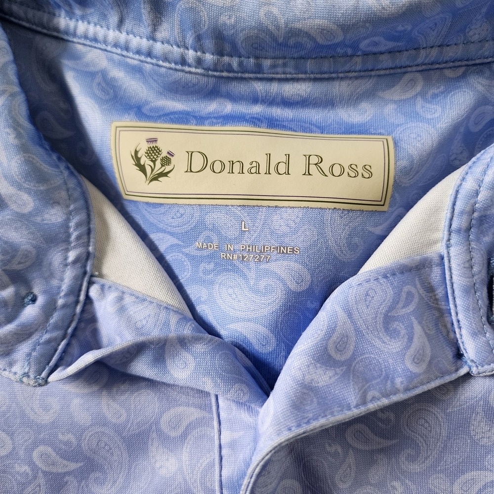 Donald Ross Men's Large Blue Paisley Golf Polo Shirt Performance Pelican Logo - Picture 2 of 10